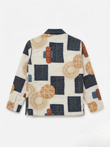 Boys Cream Printed Full Sleeve Casual Shirt and T-Shirt Set