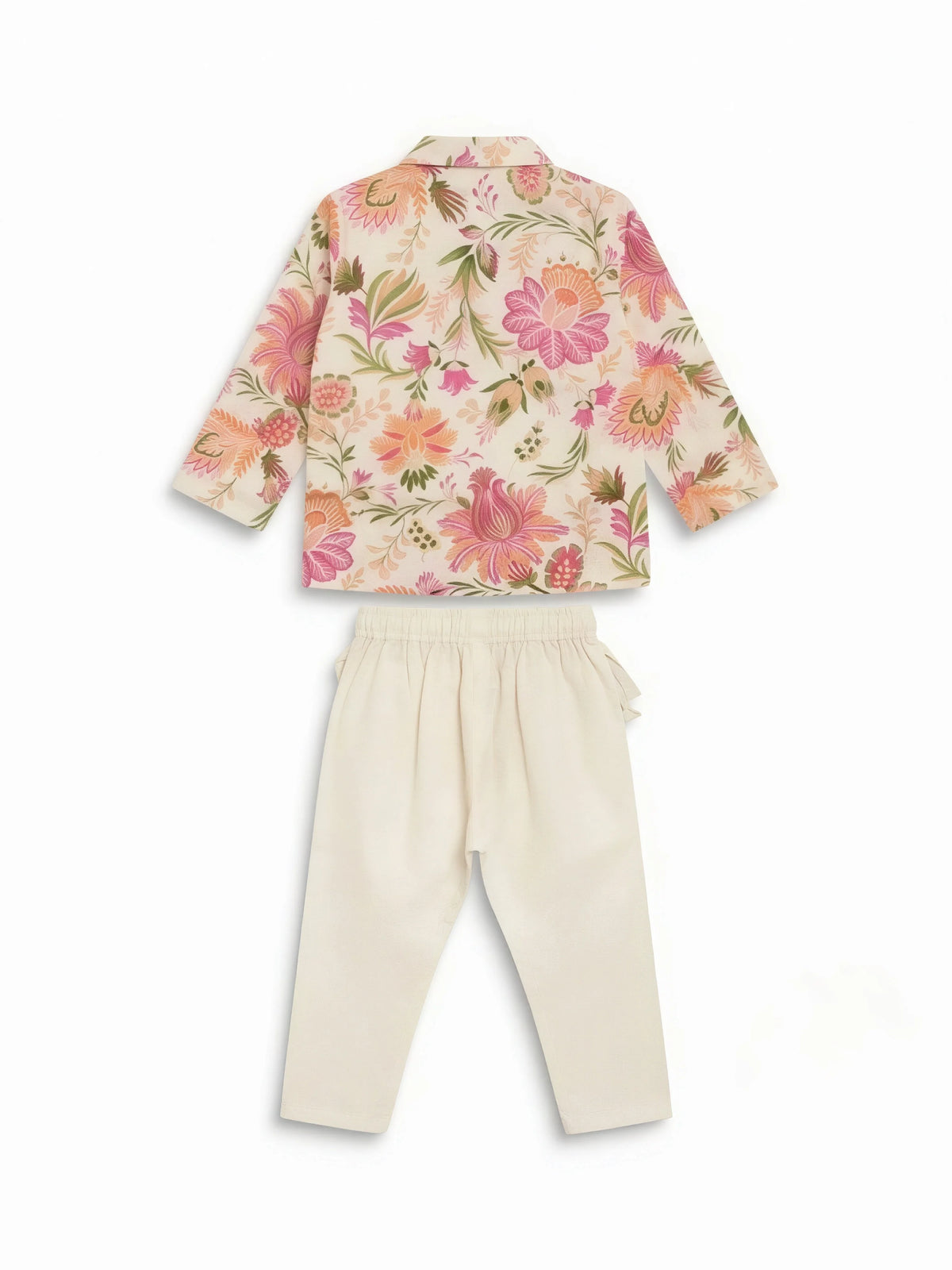 Cream Floral Printed Kurta Pajama Set for Boys
