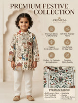 Boys Cream Floral & Animal Print Kurta Set