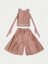 Girls Peach Embroidered Palazzo Set.
