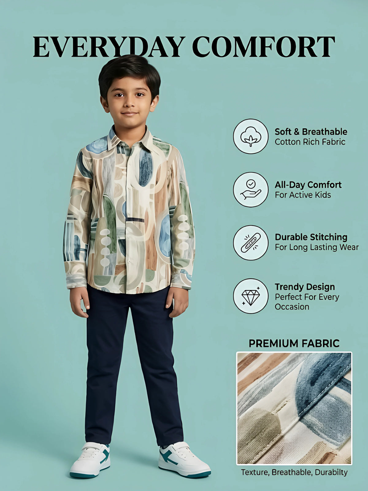 Boys Green Abstract Print Casual Shirt.