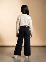 Girls Black Wide-Leg Casual Pants.