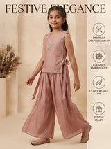 Girls Peach Embroidered Palazzo Set.
