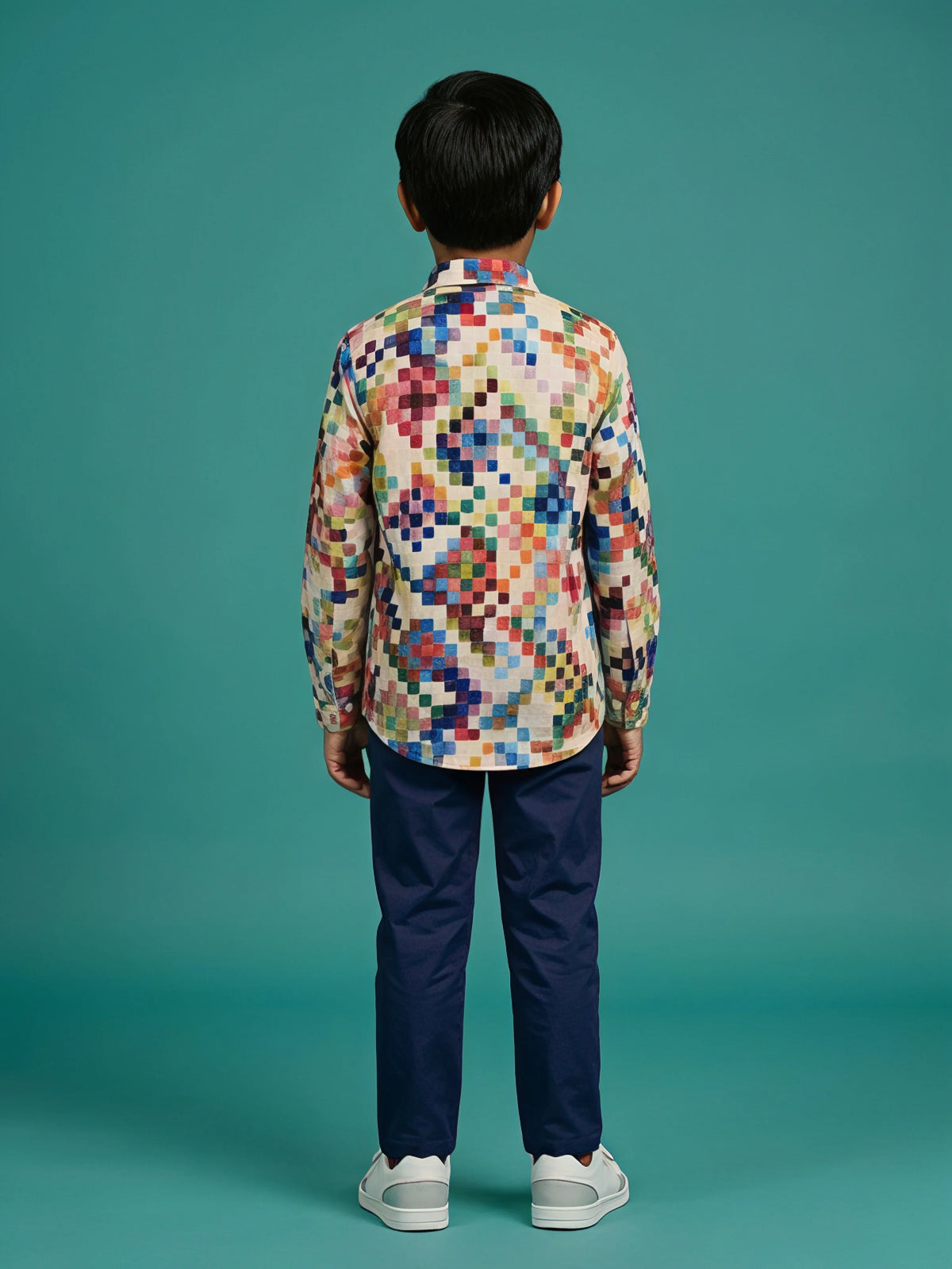 Boys Multicolor Pixel Print Casual Shirt.