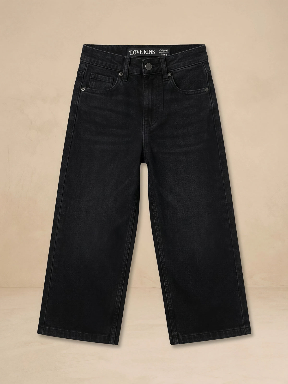 Girls Black Wide-Leg Casual Pants.