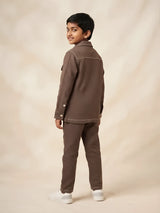 Boys Brown Full Sleeve Casual Shirt with Inner T-Shirt