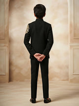 Black Gold Lion Embroidery Jodhpuri Suit Set for Boys