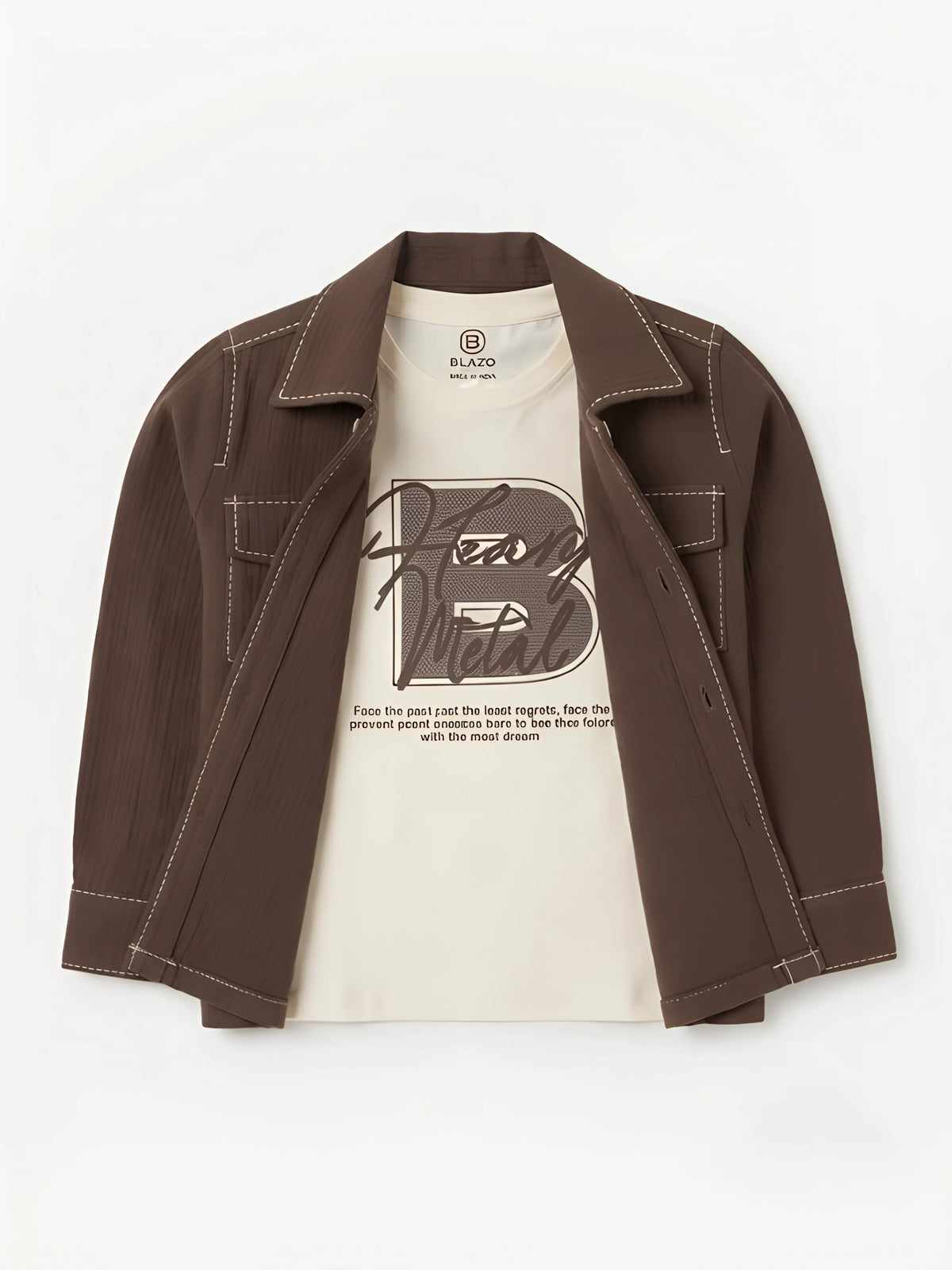 Boys Brown Full Sleeve Casual Shirt with Inner T-Shirt