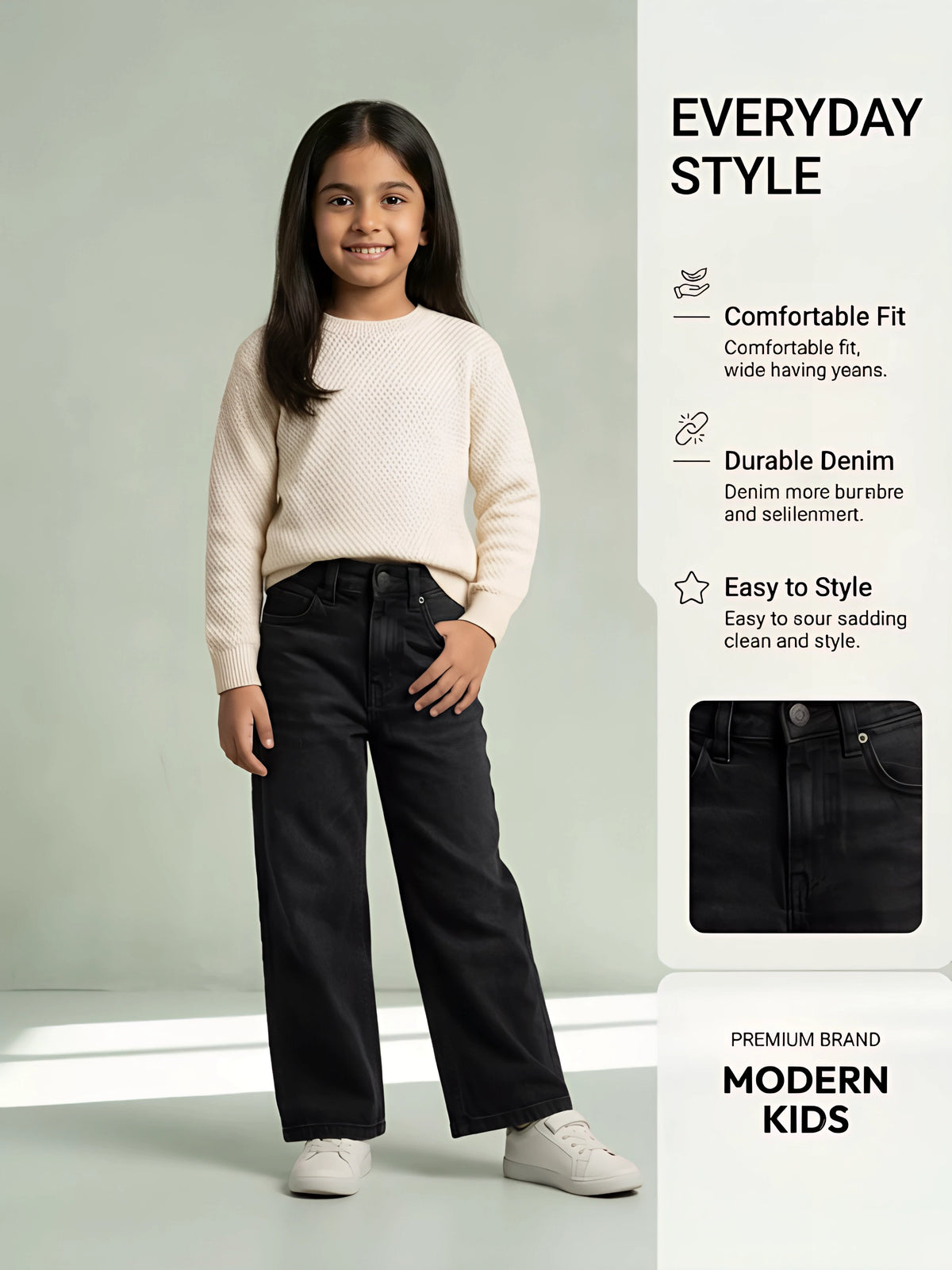 Girls Black Wide-Leg Casual Pants.