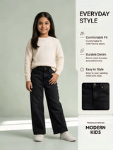 Girls Black Wide-Leg Casual Pants.