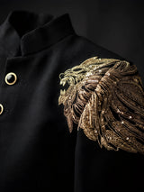 Black Gold Lion Embroidery Jodhpuri Suit Set for Boys