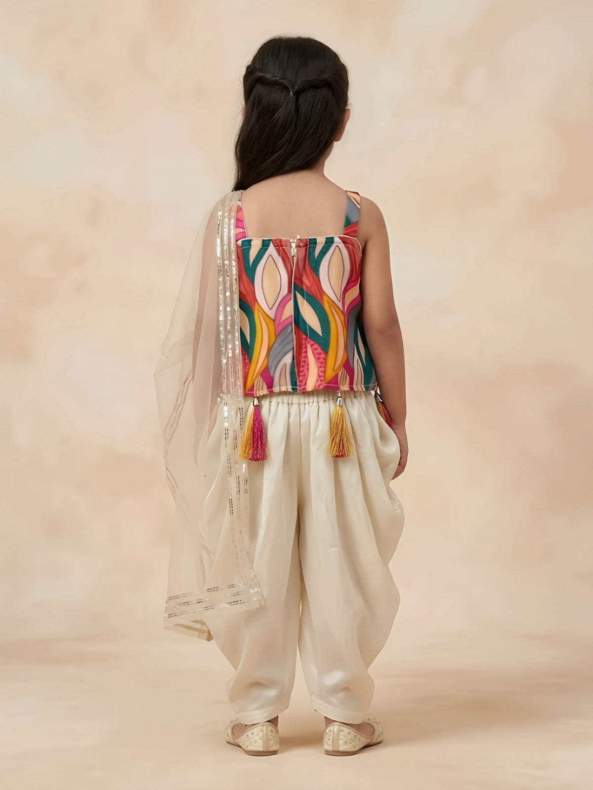Cream Multicolour Leaf Print Patiala Set with Dupatta