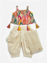 Cream Multicolour Leaf Print Patiala Set with Dupatta