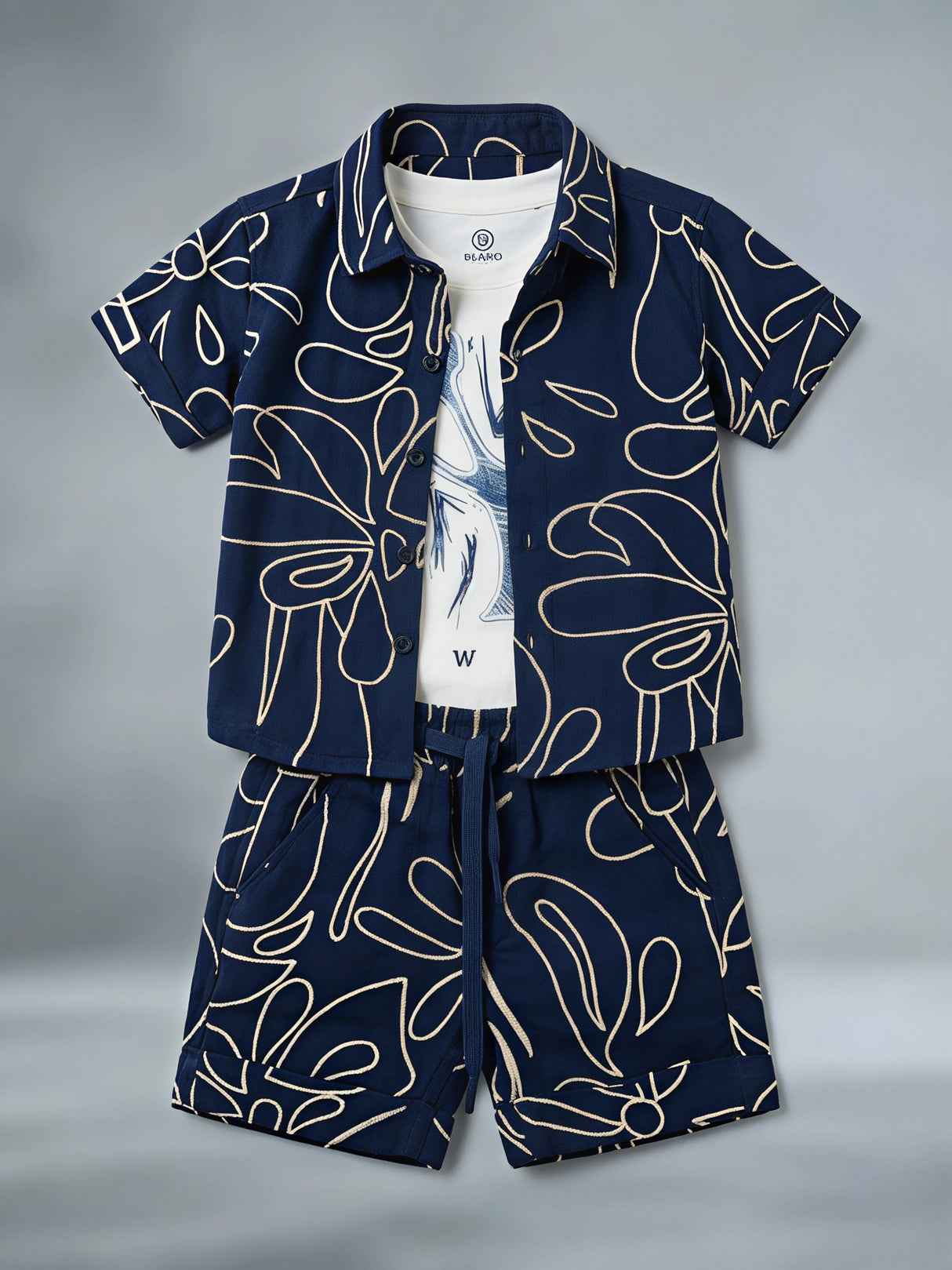 Boys Navy Blue Abstract Print Co-ord Set