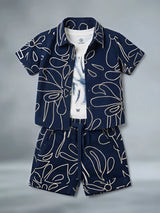 Boys Navy Blue Abstract Print Co-ord Set