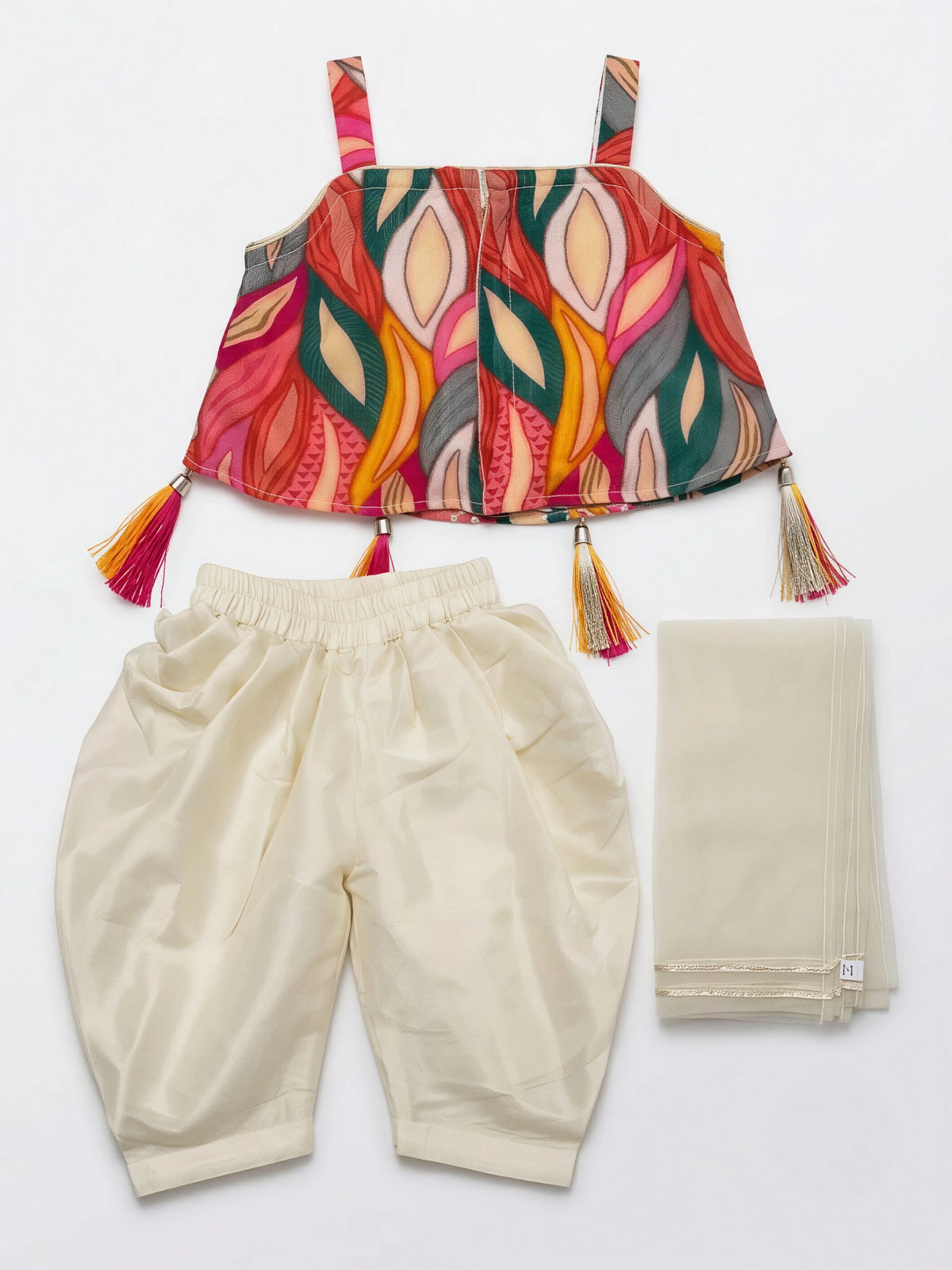 Cream Multicolour Leaf Print Patiala Set with Dupatta