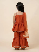 Orange Embroidered Sharara Set with Dupatta Kids Ethnic Wear