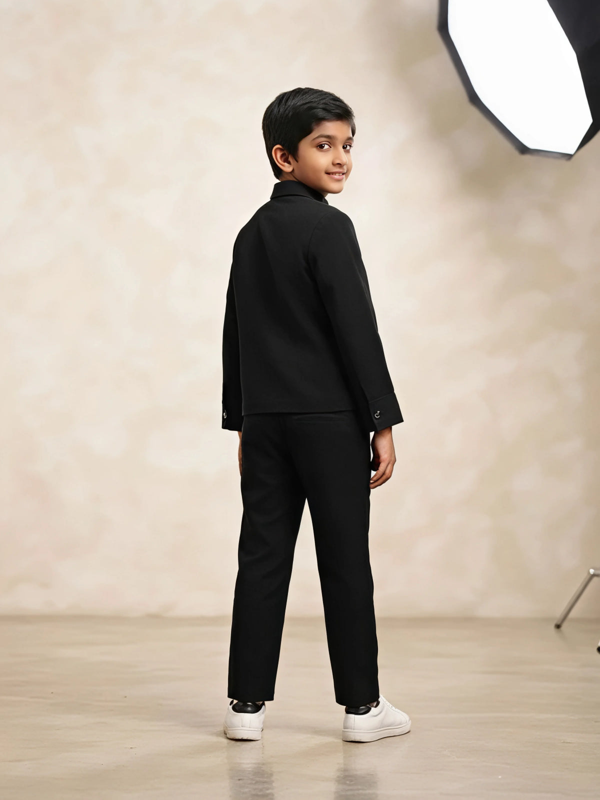 Boys Black Embellished Waistcoat Jacket Set