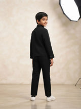 Boys Black Embellished Waistcoat Jacket Set