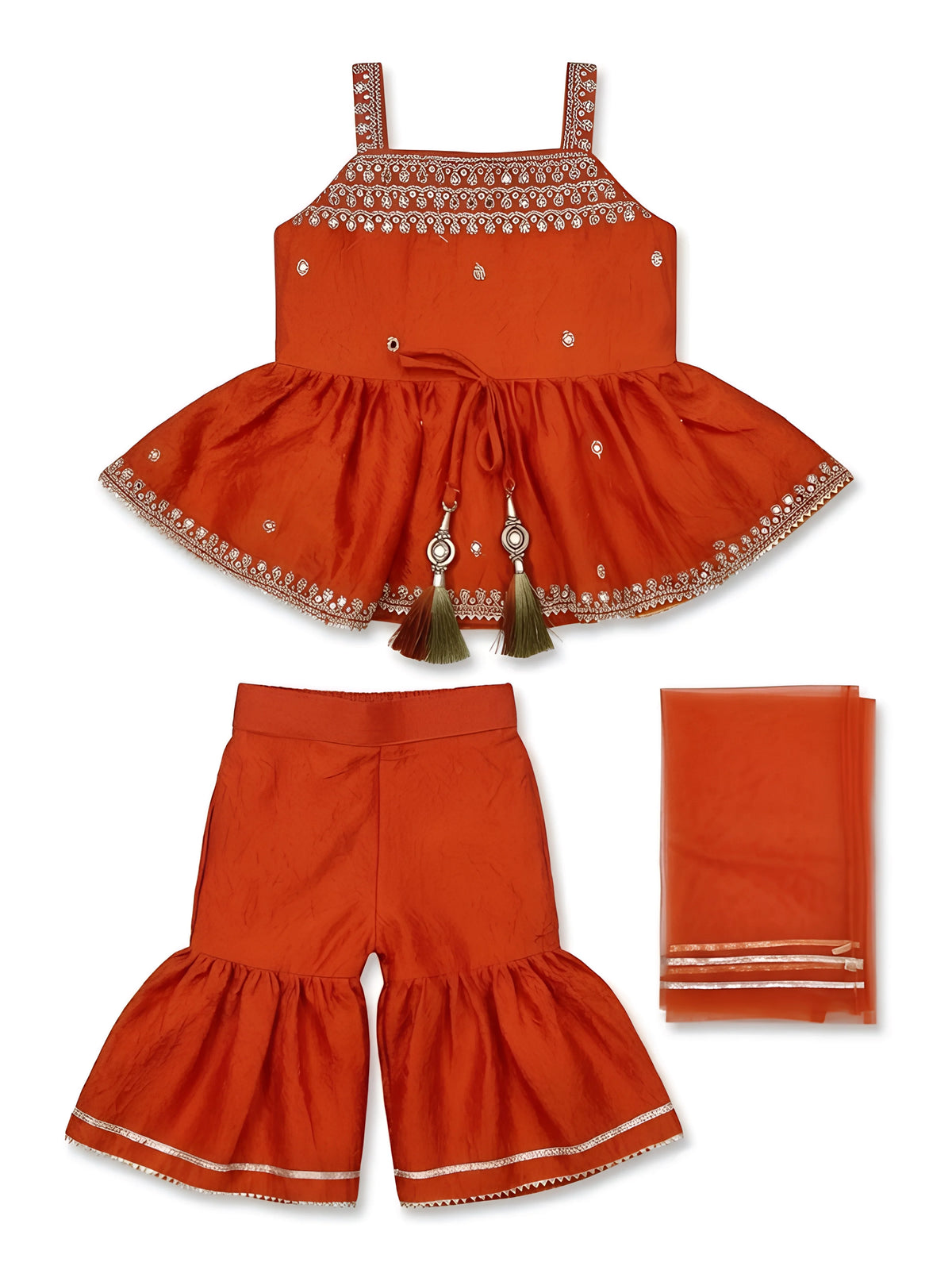 Orange Embroidered Sharara Set with Dupatta Kids Ethnic Wear