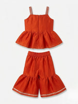 Orange Embroidered Sharara Set with Dupatta Kids Ethnic Wear