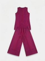 Girls Purple Embroidered Kurta Palazzo Set.