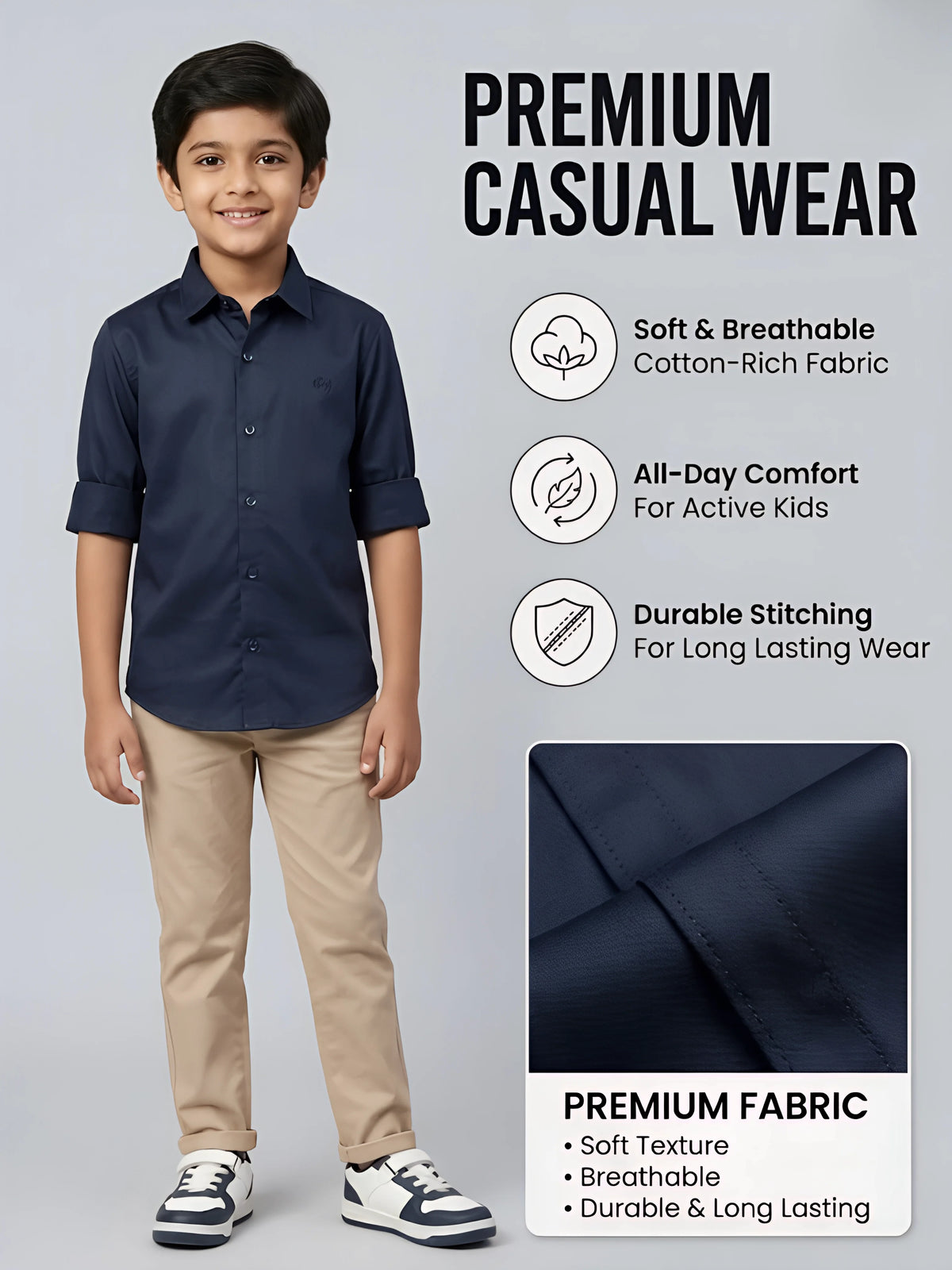 Boys Navy Blue Casual Shirt.
