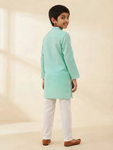 Blue Solid Cotton Kurta Pajama Set for Boys