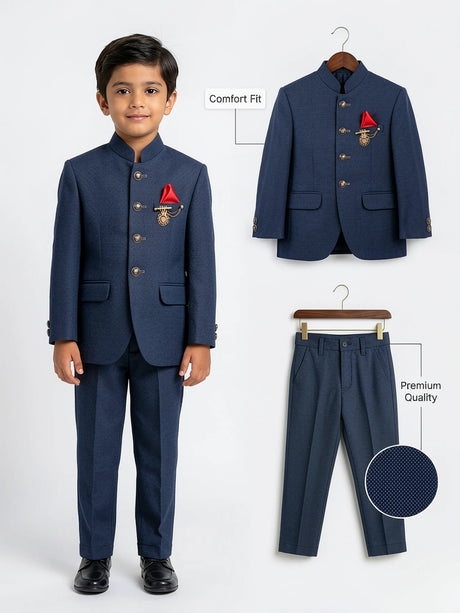 Boys Navy Blue Jodhpuri Suit - Elegant Ethnic Bandhgala Set  ()