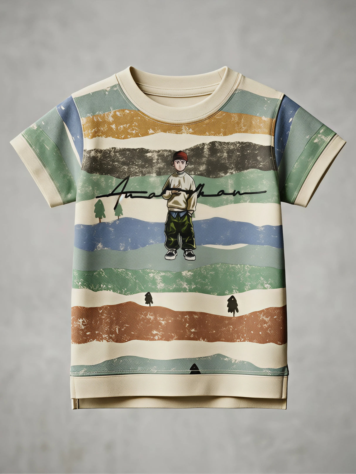 Boys Cream Striped Graphic Print T-Shirt