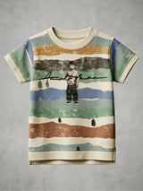 Boys Cream Striped Graphic Print T-Shirt