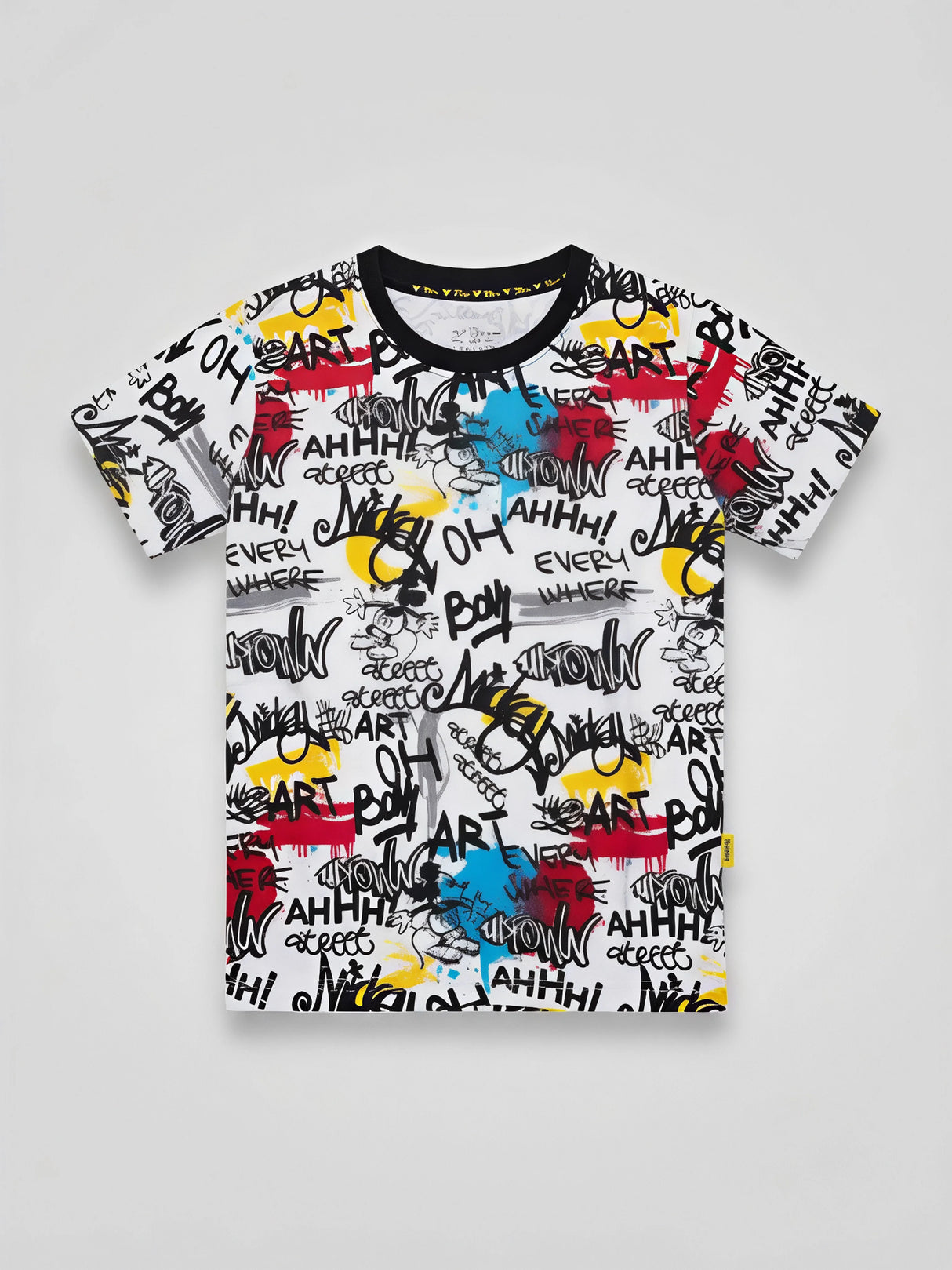 Boys Multicolor Graffiti Printed Round Neck T-Shirt