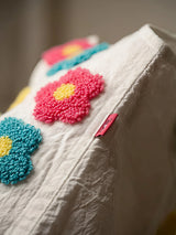 Girls White Floral Chenille Patch Cotton Top