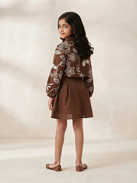 Brown Floral Embroidered Frocks Kids Ethnic Wear Indo Western