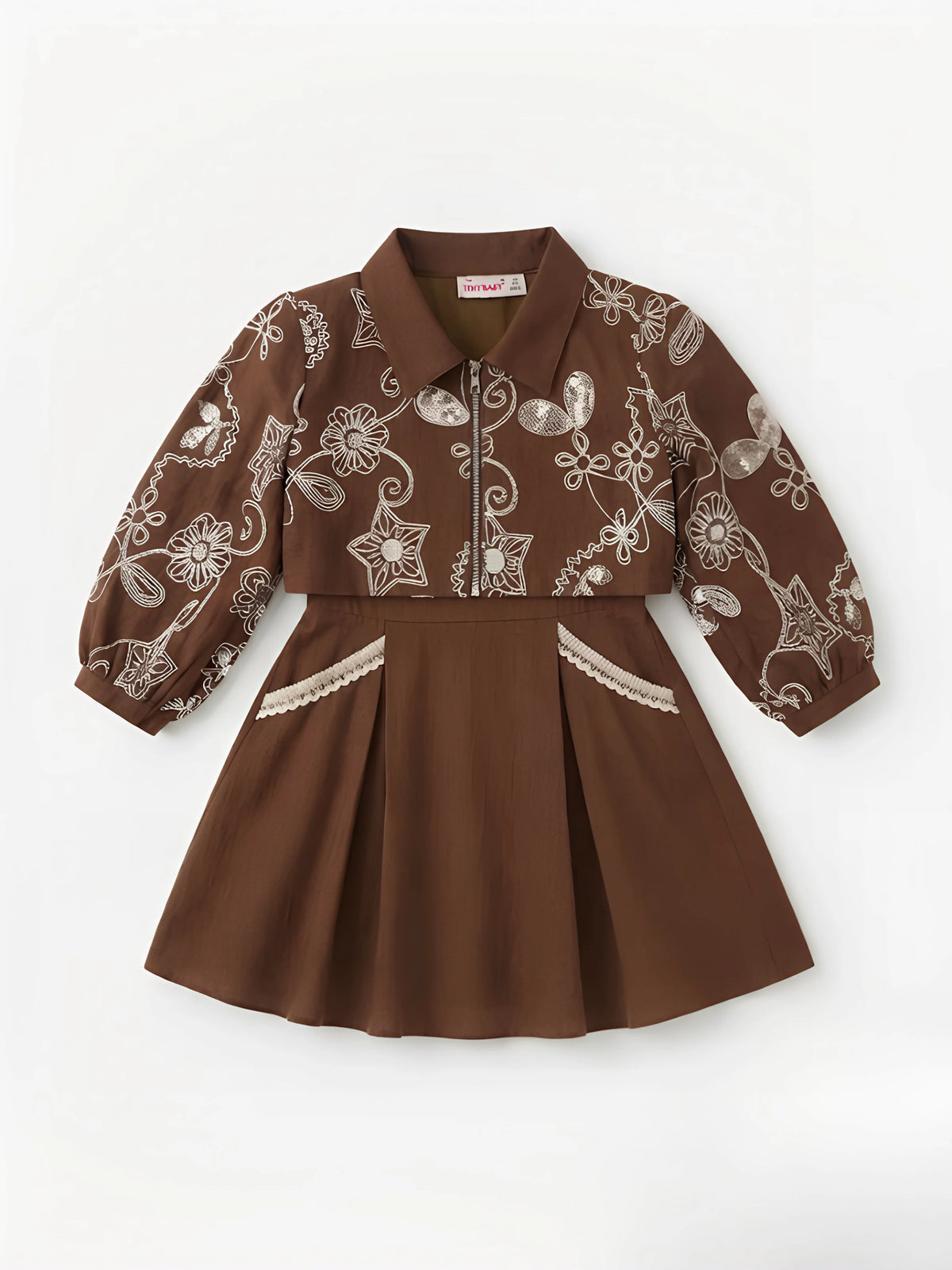 Brown Floral Embroidered Frocks Kids Ethnic Wear Indo Western