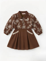 Brown Floral Embroidered Frocks Kids Ethnic Wear Indo Western