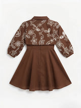 Brown Floral Embroidered Frocks Kids Ethnic Wear Indo Western