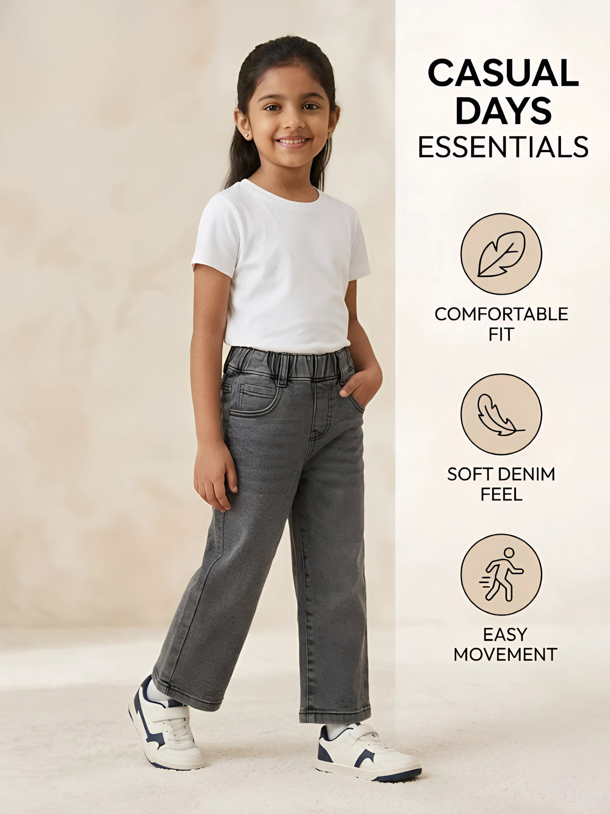 Girls Grey Comfort Fit Elastic Waist Casual Pants.