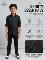 Boys Classic Solid Black Casual Shirt.