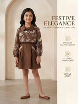 Brown Floral Embroidered Frocks Kids Ethnic Wear Indo Western