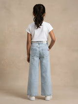 Girls Light Blue Wide Leg Belted Casual Pants.