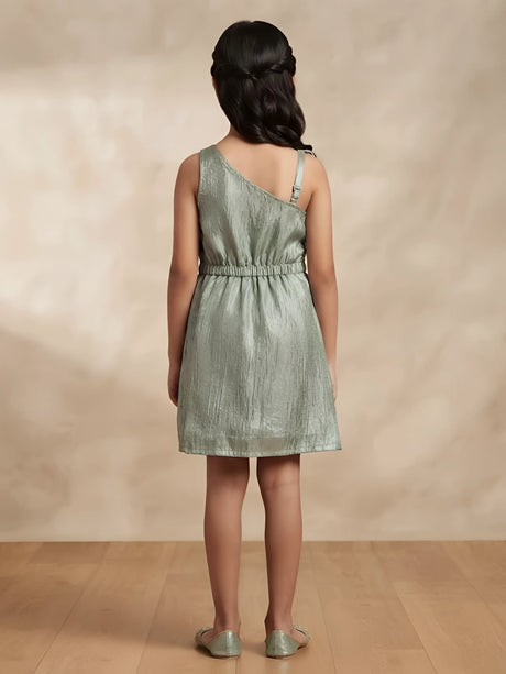 Green Rose Applique One Shoulder Frocks