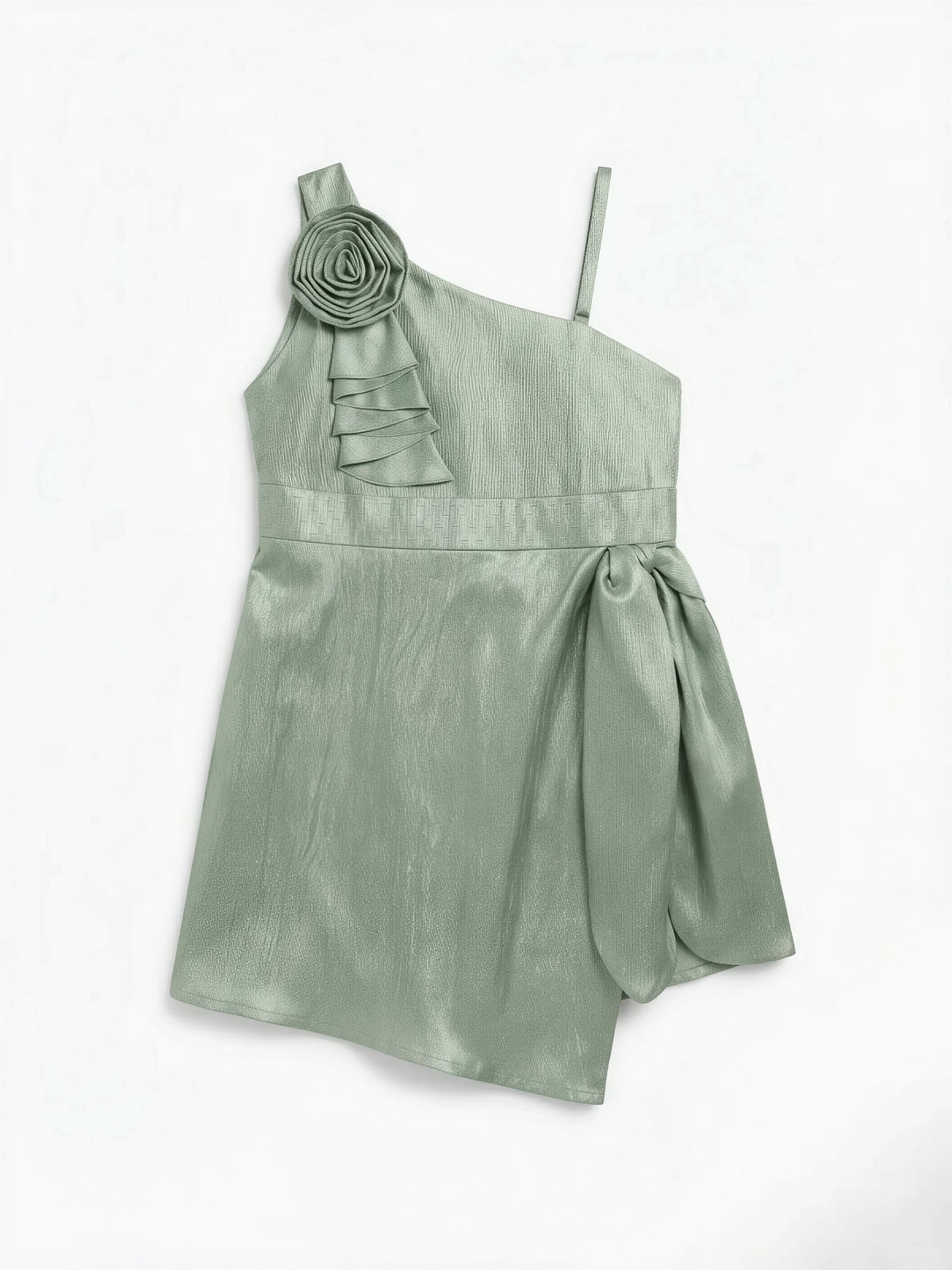 Green Rose Applique One Shoulder Frocks