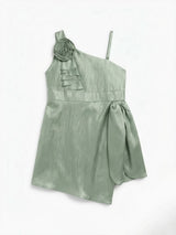 Green Rose Applique One Shoulder Frocks