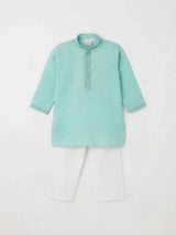 Blue Solid Cotton Kurta Pajama Set for Boys