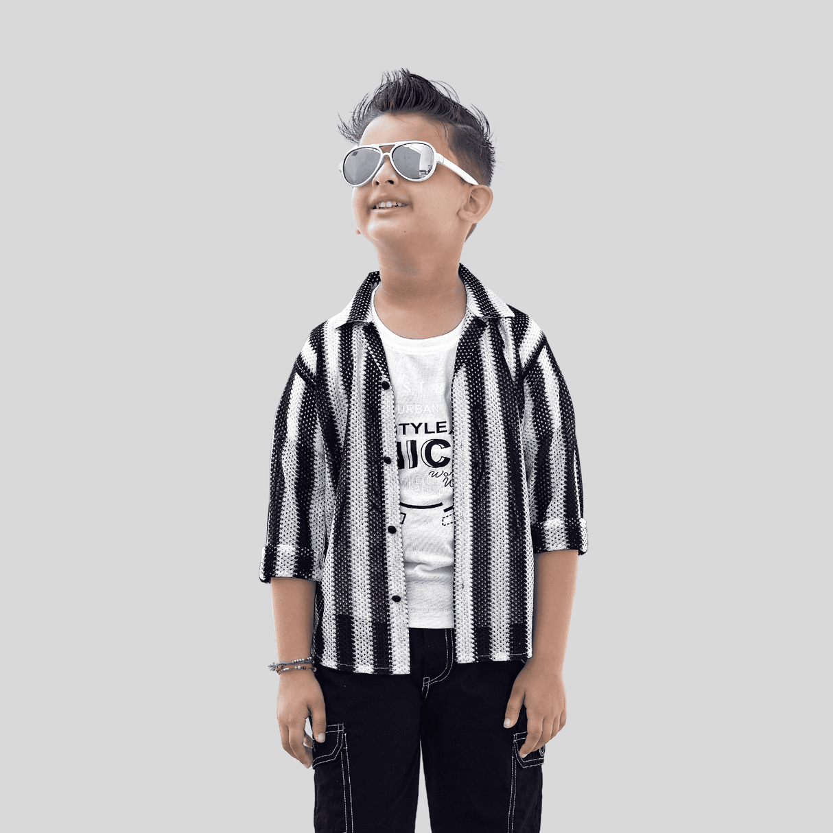 Boys Casual Party Full Sleeves Pant Suit Shirt Set - Black