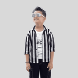 Boys Casual Party Full Sleeves Pant Suit Shirt Set - Black