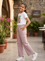 Girls' Stylish Pink Cargo Pants