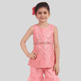 Girls Traditional Sleeves Less Sharara Set - Pink