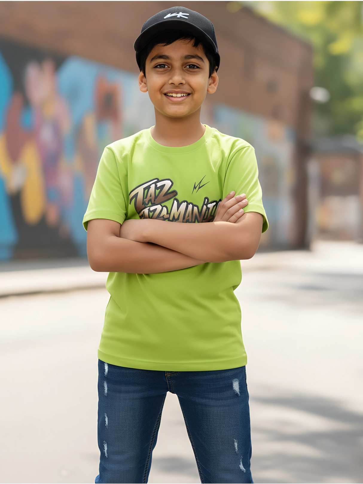 Looney Tunes Taz Mania Logo Kids' Lime Green T-Shirt.